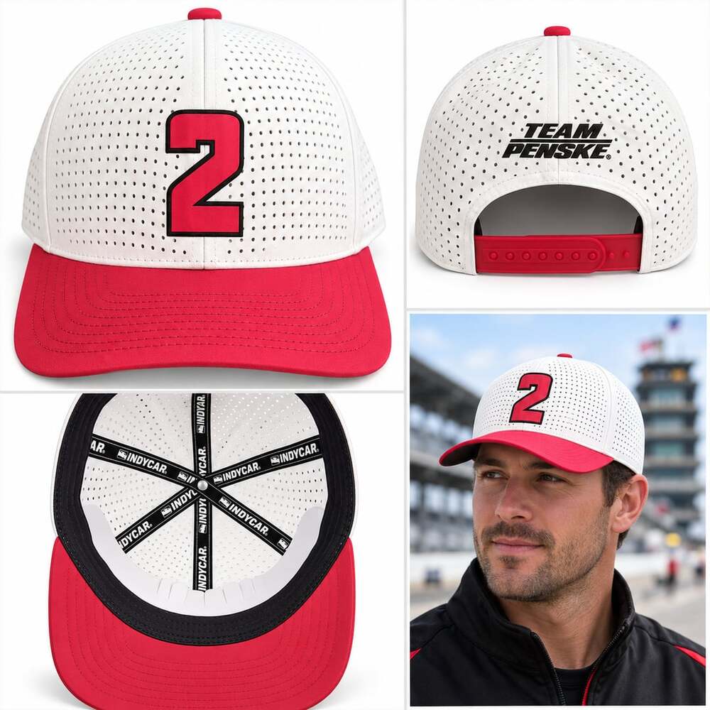 Team Penske Number 2 Perforated Snapback Cap White Red